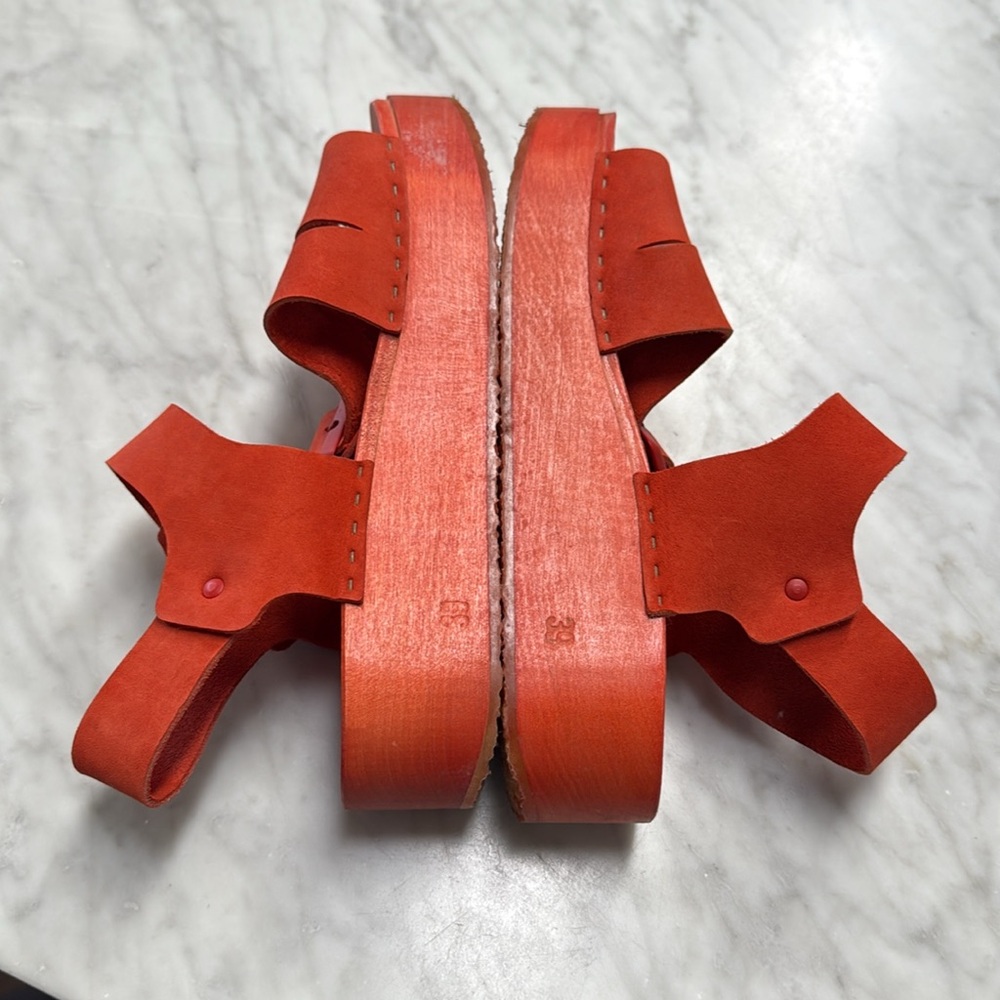 Bryr Studio Jesse Leather Platform Wooden Sandal Orange-Red Size 39/9 - Picture 5 of 12